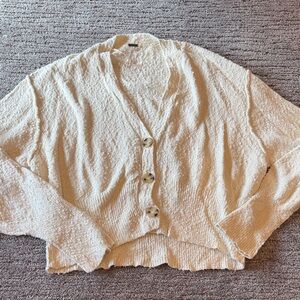 Free People Cream Button-Up Cardigan